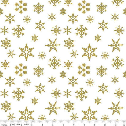 Snowflake Sparkle Gold Yardage by Doodlebug Designs for RBD-SC566 GOLD - PRICE PER 1/2 YARD