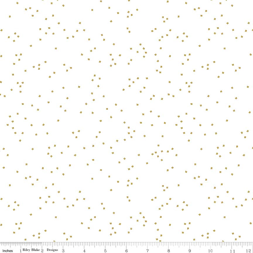 Blossoms on White with Gold Sparkle Yardage for RBD SC730 GOLD- PRICE PER 1/2 YARD