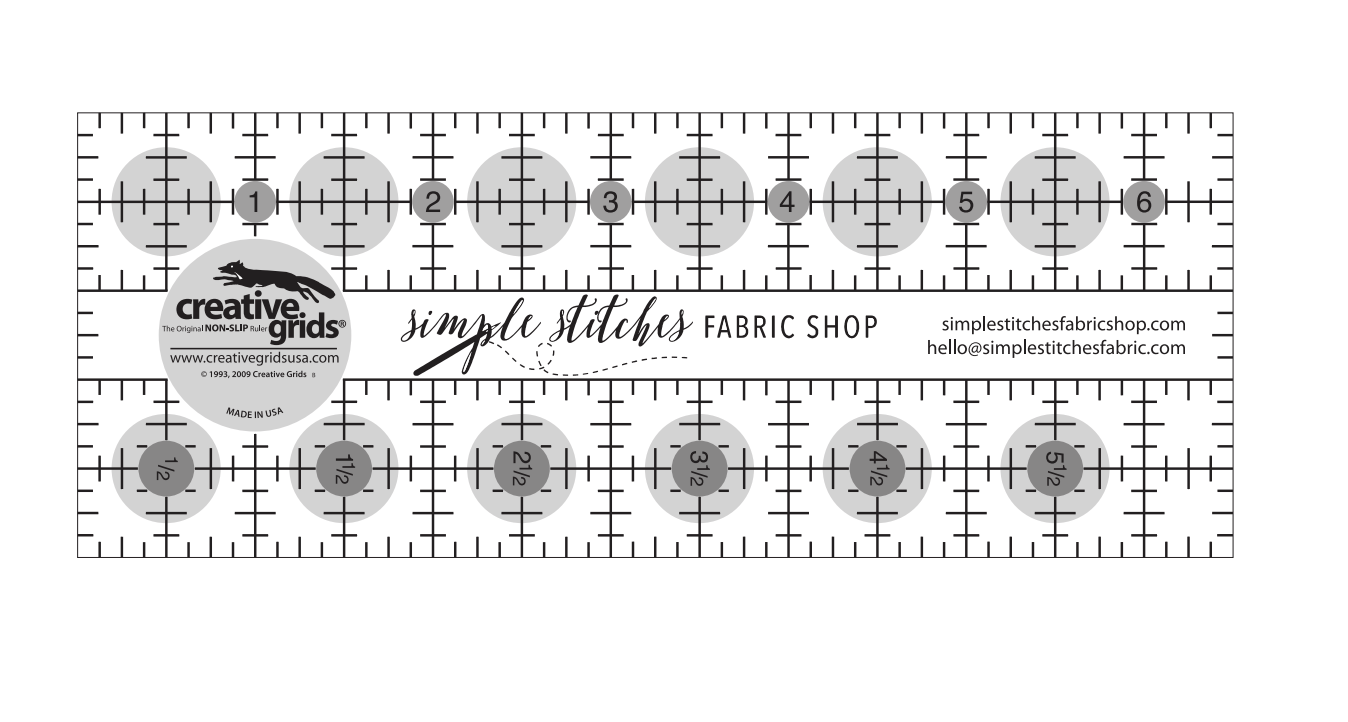 Creative Grids Ruler - 2.5" x 6.5" - w/ Simple Stitches Fabric Shop Logo