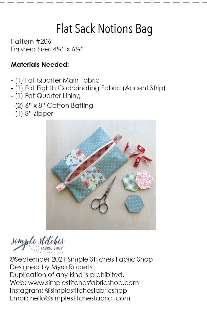 Flat Sack Notions Bag PDF Pattern