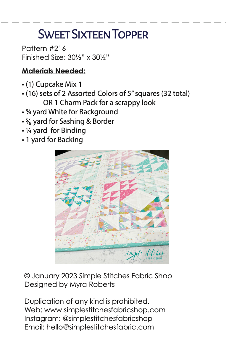 Sweet Sixteen Topper Quilt Paper Pattern