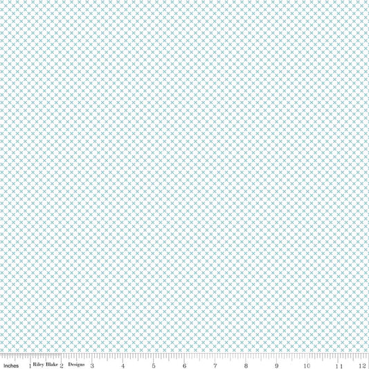 Kisses on White Color Aqua Yardage  for Riley Blake Designs-C220-AQUA- PRICE PER 1/2 YARD