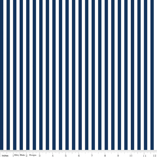 Stripe 1/4" Navy Yardage by RBD for Riley Blake Designs C555- PRICE PER 1/2 YARD