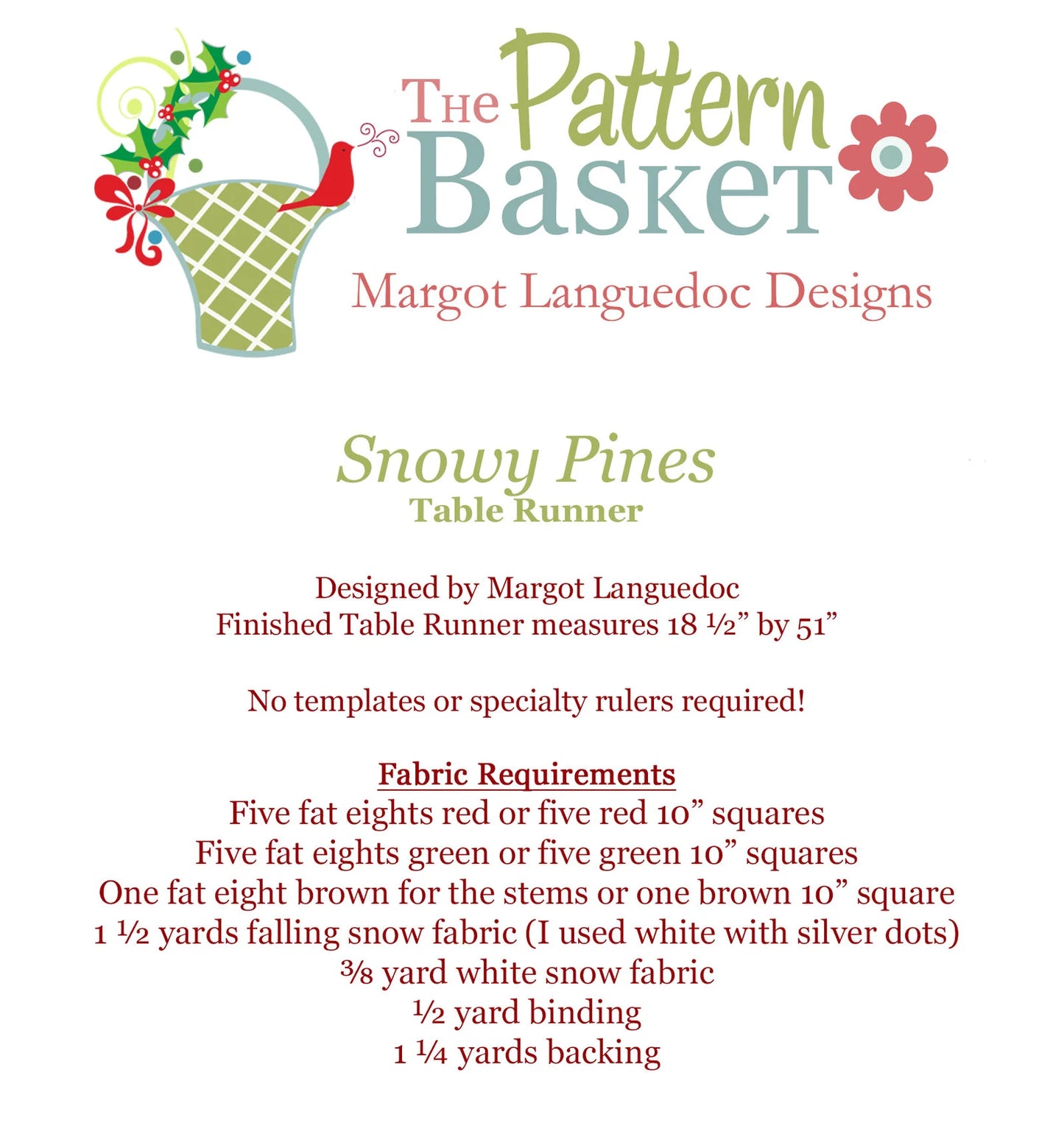 Snowy Pines Table Runner Paper Pattern by The Pattern Basket