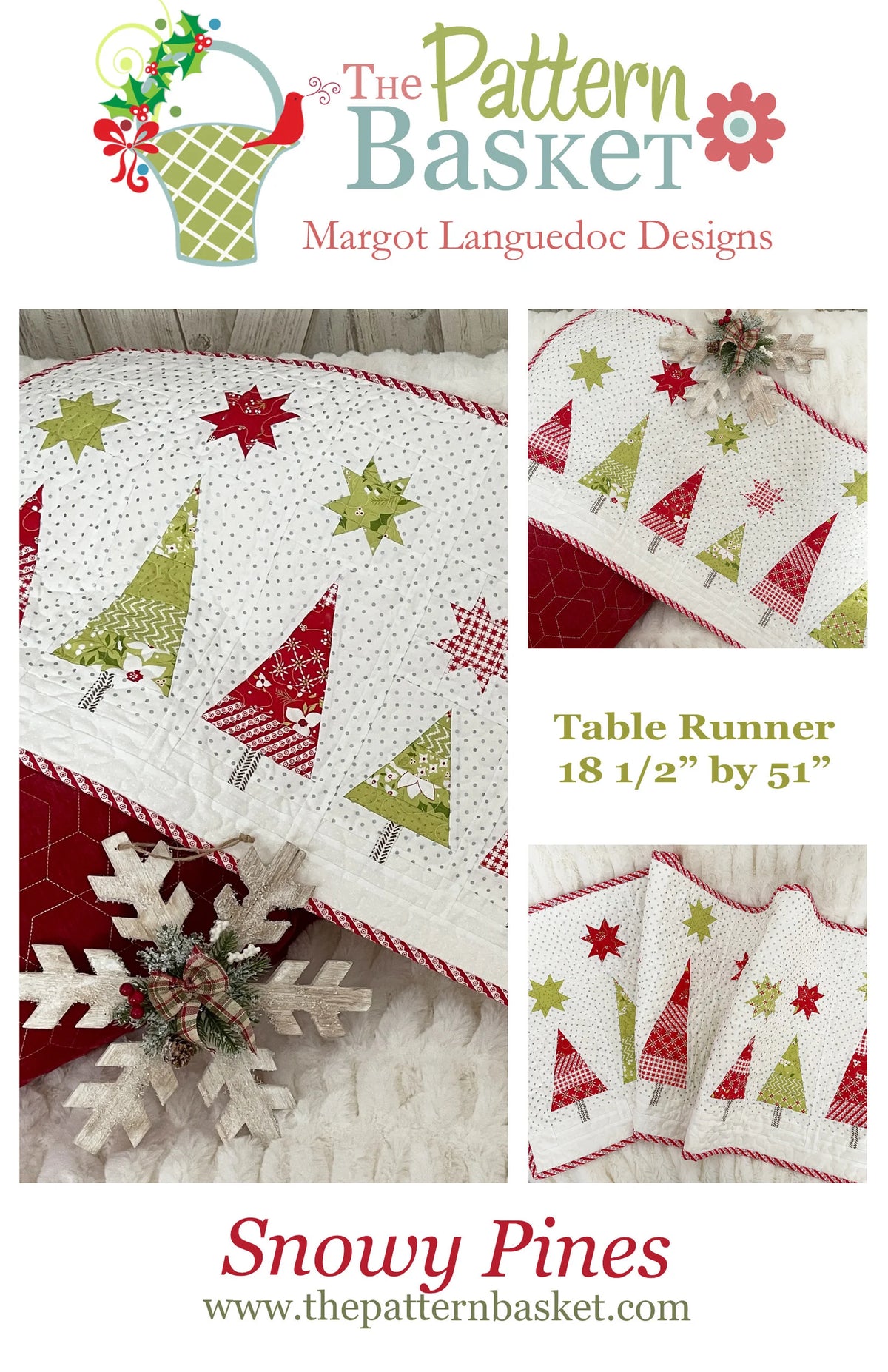 Snowy Pines Table Runner Paper Pattern by The Pattern Basket